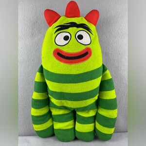 RARE Yo Gabba Gabba! Brobee 24" Green Stripe Plush Pillow Funhouse 2011